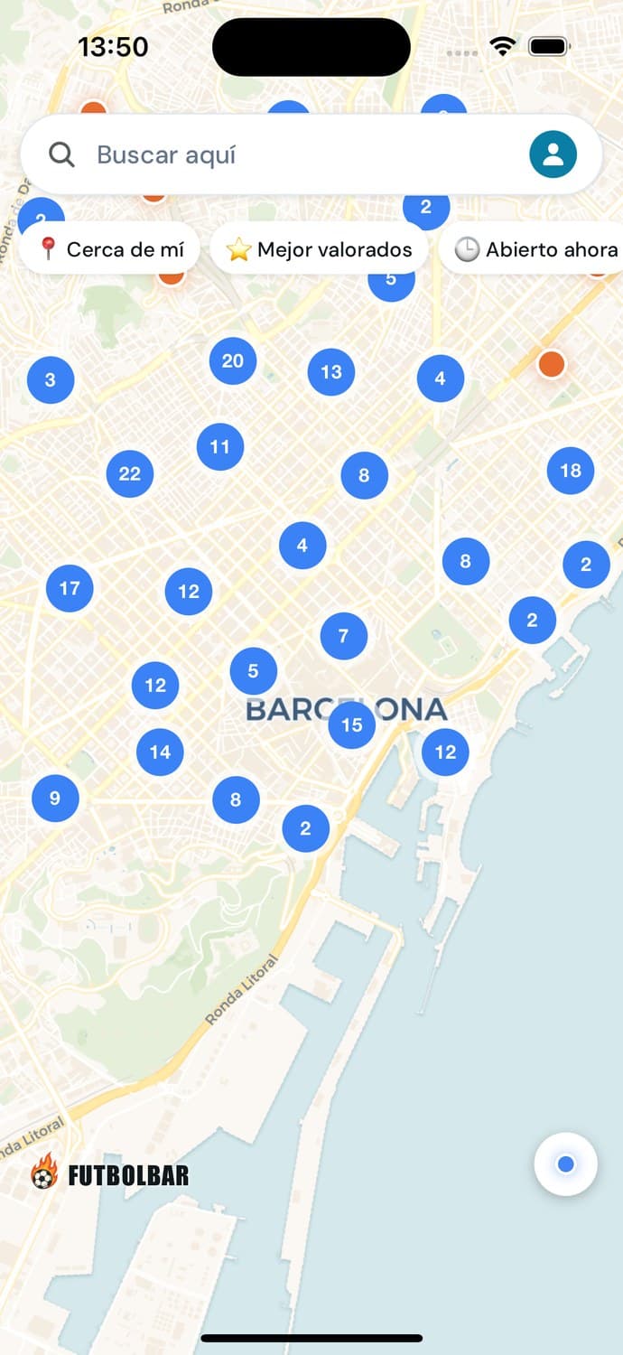App FutbolBar — mapa de bares para ver el partido