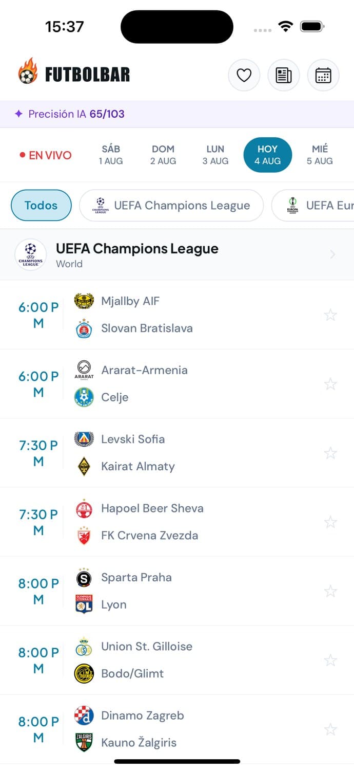 App FutbolBar — partidos en vivo